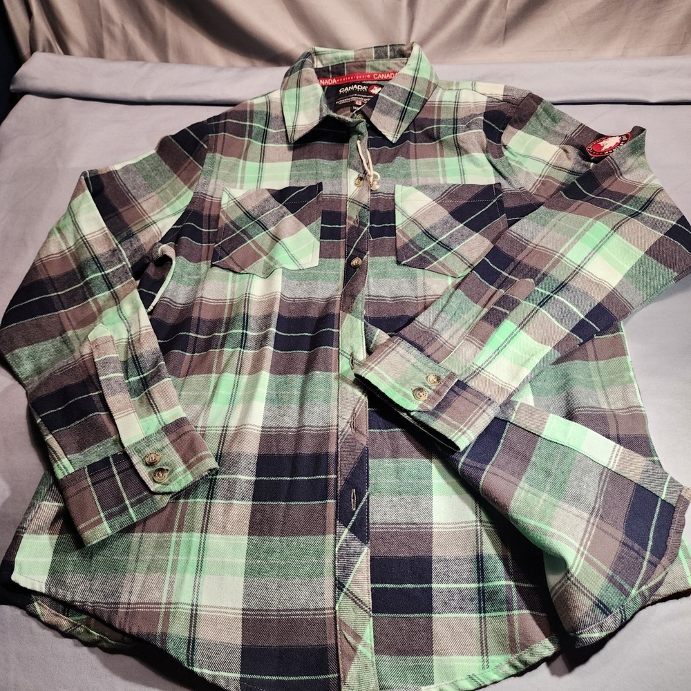 Canada Weather Gear Womens Check Plaid Flannel Shirt Sz Medium Cotton